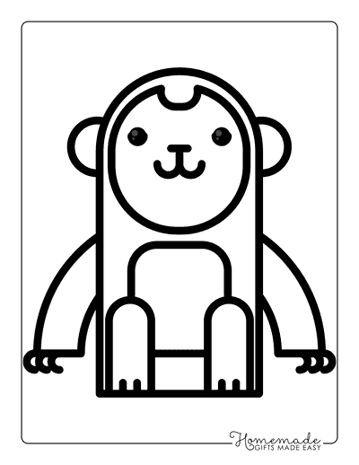 Monkey Coloring Pages Simple Cute Round Monkey Outline