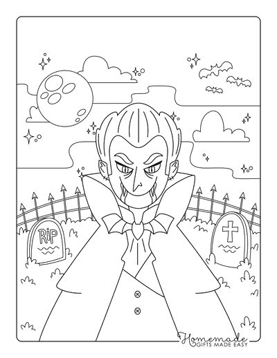 Monster Coloring Pages Hand Drawn Sinister Cartoon Vampire Dracula