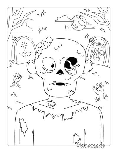 Monster Coloring Pages Hand Drawn Zombie in a Graveyard