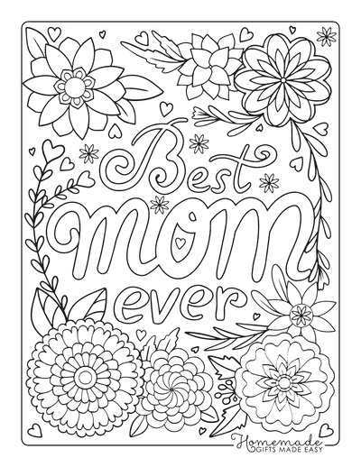Mothers Day Coloring Pages Best Mom Ever Flower Doodle