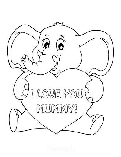 Mothers Day Coloring Pages Cute Elephant Holding Heart Mummy
