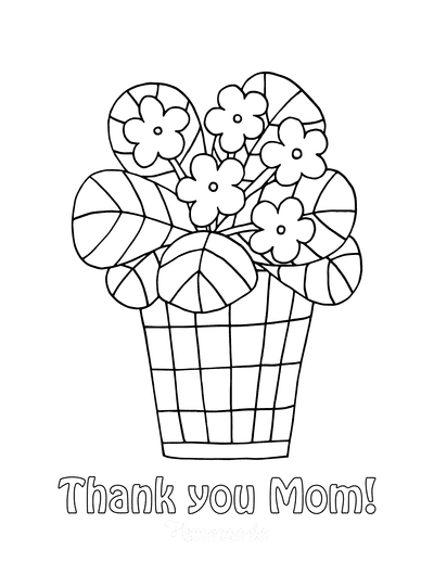Mothers Day Coloring Pages Cute Flower Pot Thank You Mom