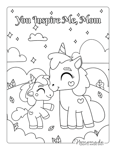 Mothers Day Coloring Pages Cute Mom and Baby Unicorn