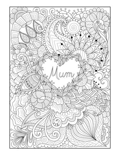 Mothers Day Coloring Pages Flower Heart Mum Doodle Teens