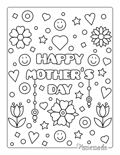 Mothers Day Coloring Pages Flowers Smiley Faces Stars Hearts