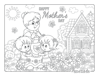 Mothers Day Coloring Pages Grandmother Children Flowers