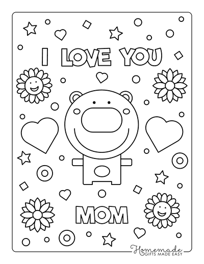Mothers Day Coloring Pages I Love You Mom Bear