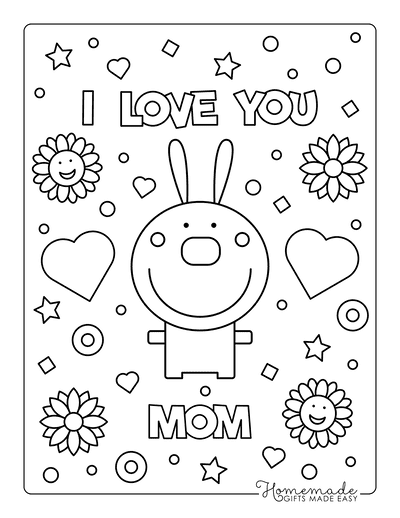 Mothers Day Coloring Pages I Love You Mom Rabbit