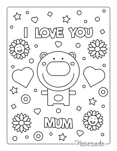 Mothers Day Coloring Pages I Love You Mum Bear