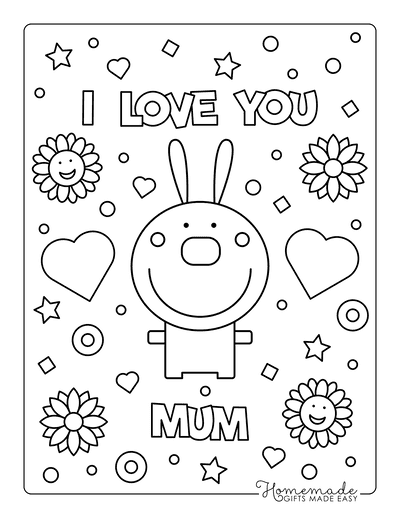 Mothers Day Coloring Pages I Love You Mum Rabbit