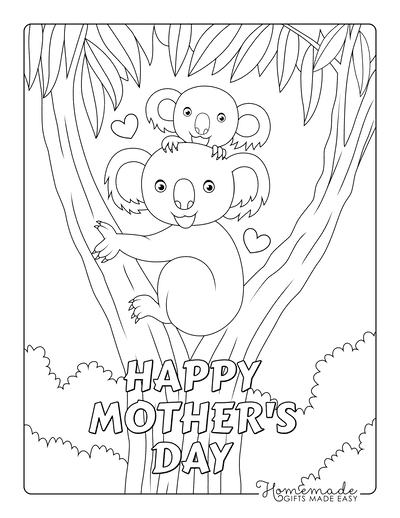 Mothers Day Coloring Pages Koala Mom Baby Gum Tree