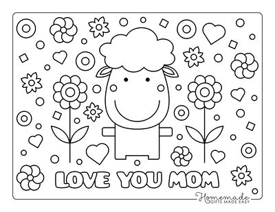 Mothers Day Coloring Pages Love You Mom Sheep Cute