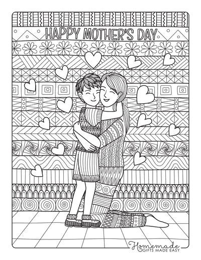 Mothers Day Coloring Pages Mother Son Hug Doodle