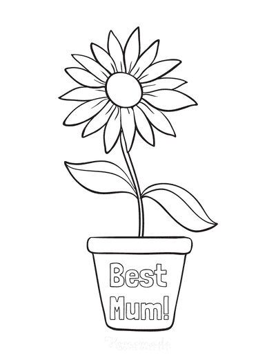 Mothers Day Coloring Pages Single Flower in Pot Best Mum