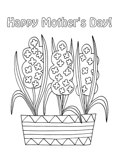 Mothers Day Coloring Pages Spring Flowers in Pot