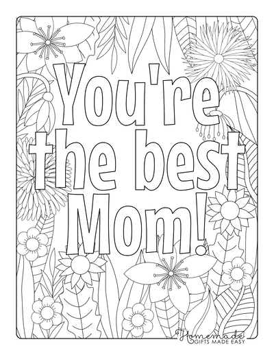 Mothers Day Coloring Pages Youre the Best Mom Flower Doodle