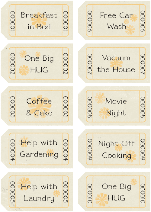 mothers day coupons parchment effect prefilled
