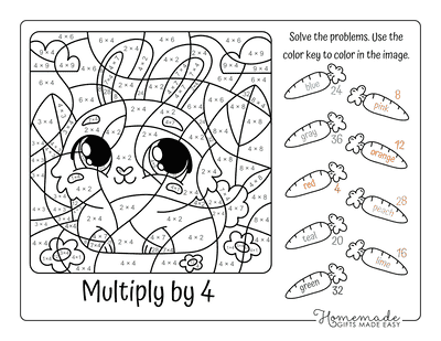 Multiplication Color by Number Cute Bunny