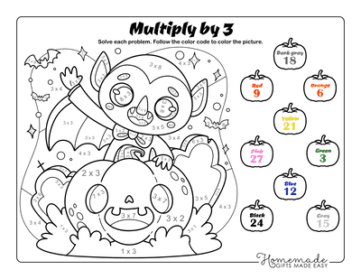 Multiplication Color by Number Halloween Vampire