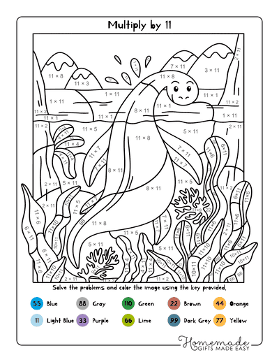 Multiplication Color by Number Underwater Dinosaur