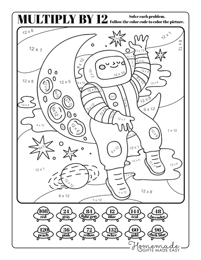 Multiplication Color by Number Worksheet Astronaut