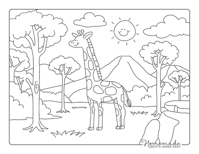 Nature Coloring Pages Cute Easy Giraffe in Nature Coloring Sheet for Kids