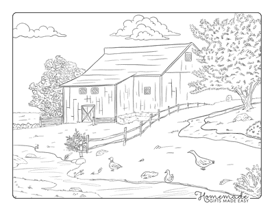 Nature Coloring Pages Free Barn Nature Landscape for Adults