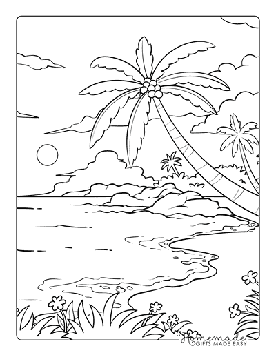 Nature Coloring Pages Relaxing Tropical Beach Nature Coloring Page