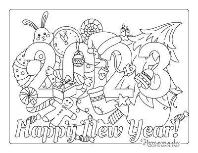 New Year Coloring Pages Happy New Year 2023 Holiday Decorations