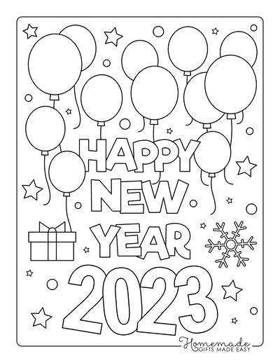 New Year Coloring Pages Happy New Year Balloons Stars 2023