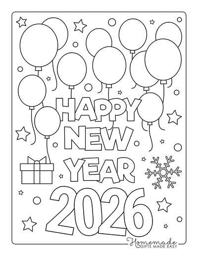 New Year Coloring Pages Happy New Year Balloons Stars 2026