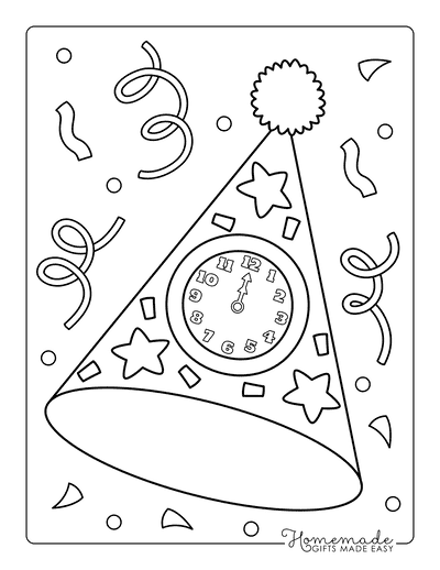 New Year Coloring Pages Happy New Year Party Hat Clock Midnight