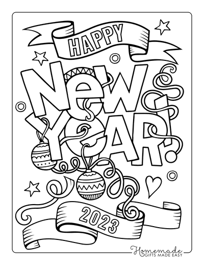 New Year Coloring Pages Happy New Year Ribbons Banner 2023