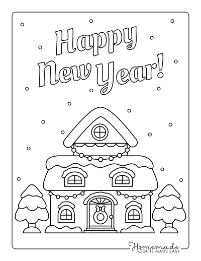 New Year Coloring Pages Happy New Year Winter Scene