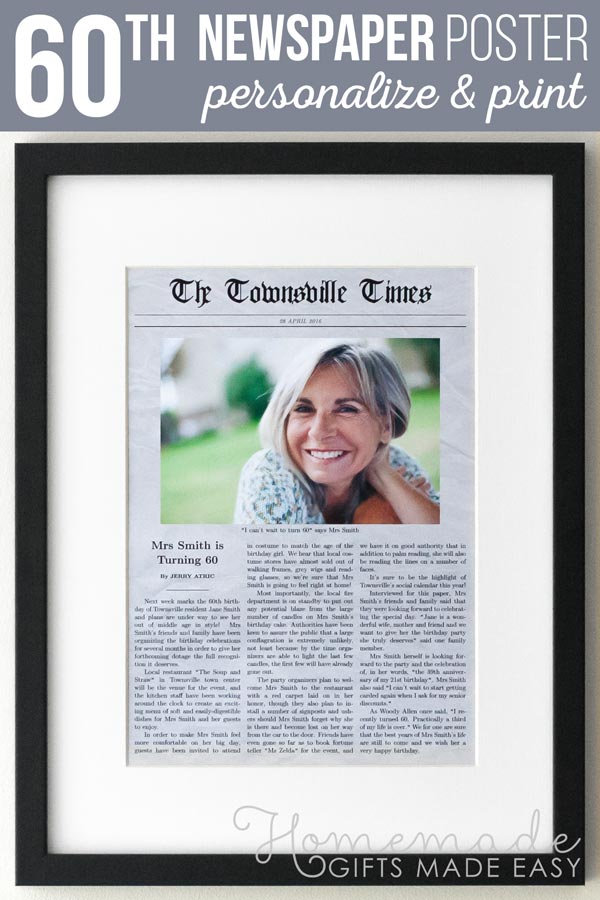 60th Birthday Personalized Newspaper Gift