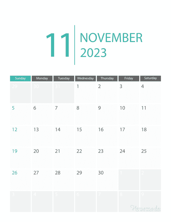 november Calendar 2023 Printable Corporate Portrait
