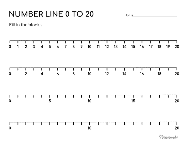 Number Line to 20 Simple Blank Fill in the Blanks Skip Counting
