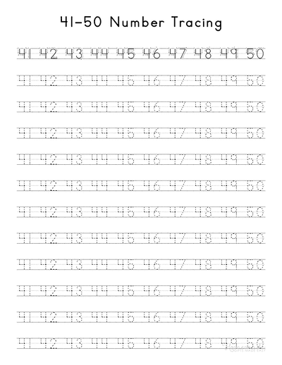 Number Tracing Worksheets 41 50