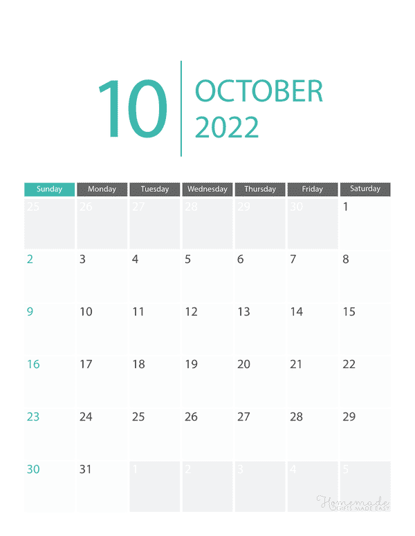 october Calendar 2022 Printable Corporate Portrait
