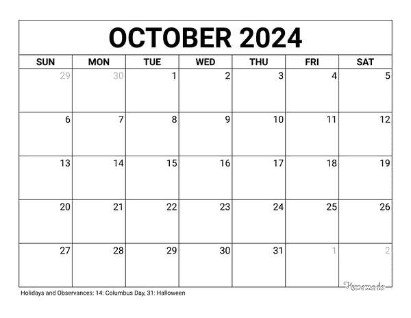 October 2024 Calendar Printable Free Pdf lucy clarette