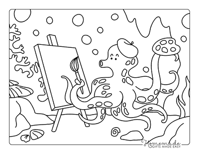 Octopus Coloring Pages Funny Octopus Painting Underwater