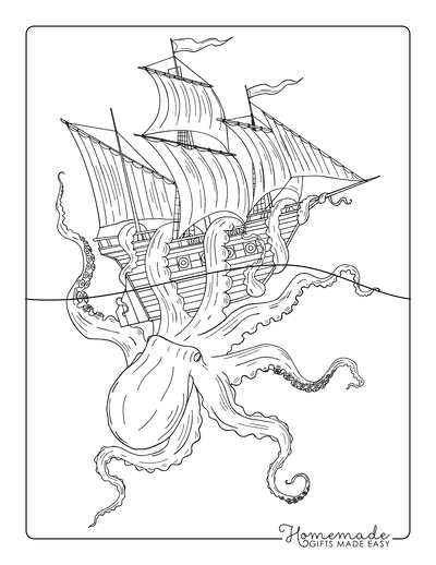 Octopus Coloring Pages Kraken Coloring Page Kraken Destroying Ship