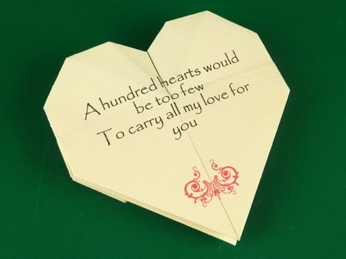 origami heart love note finished back
