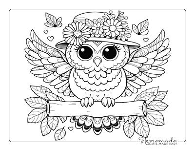 Owl Coloring Pages Cute Spring Owl in Hat