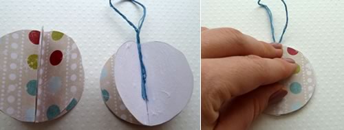 paper christmas decorations attaching string