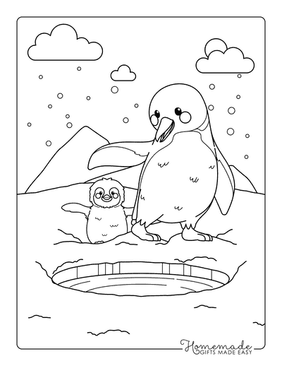 Penguin Coloring Pages Cute Penguin Parent and Penguin Baby