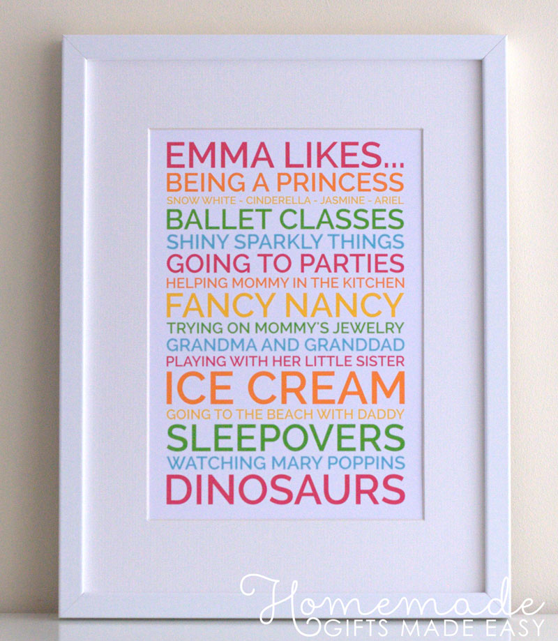 personalised baby gift likes poster