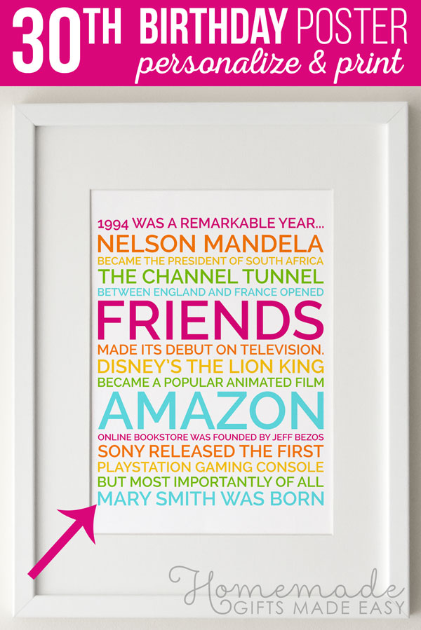 Create a personalized poster 30th birthday gift