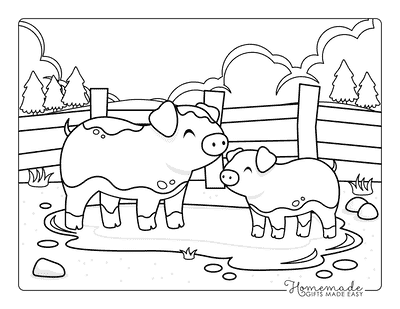 Pig Coloring Pages Easy Cute Baby Pig and Pig in Mud
