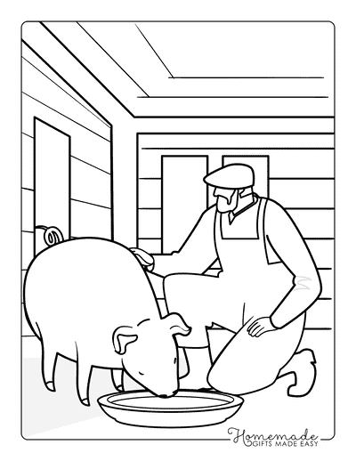 Pig Coloring Pages Easy Cute Pig and Farmer